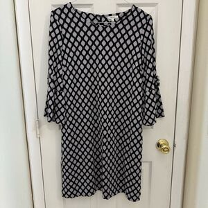 Tyler Boe Sydney Shift Dress Bell Sleeves Size Large Lattice Print Geometric